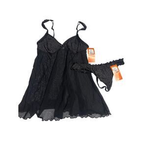 Target Black Sheer Leopard Babydoll Lingerie Set Dress L / Thong M